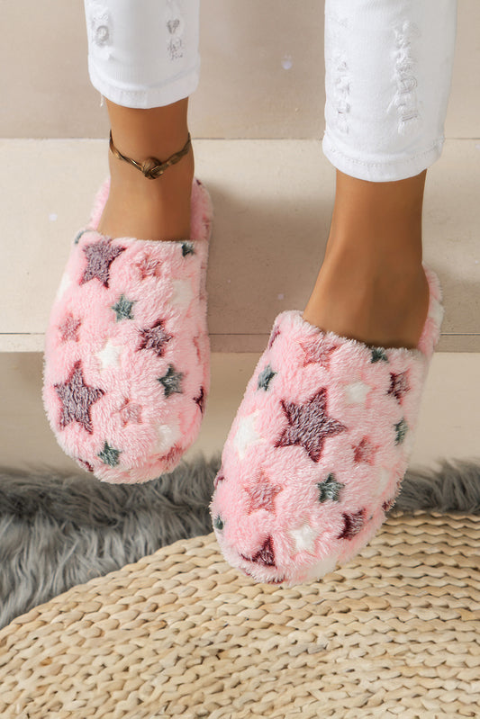 Pink Star Pattern Plush Slippers