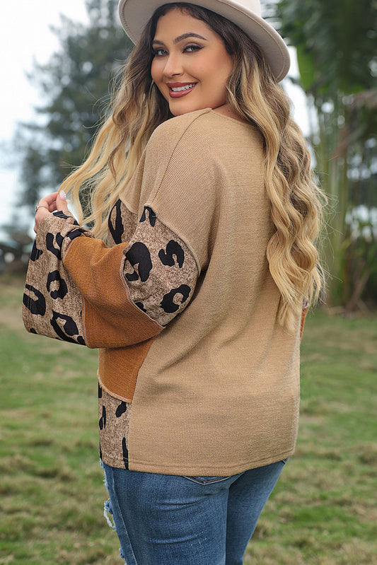 Plus Size Leopard Colorblock Patchwork Top