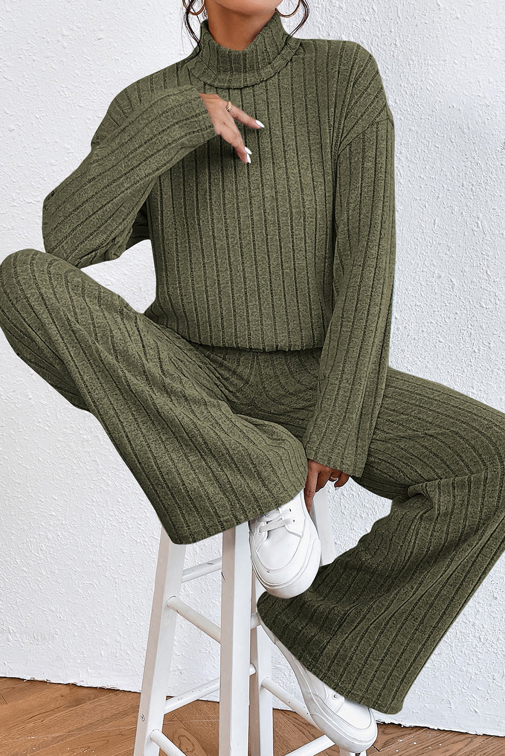 Jungle Green Mock Neck Top and Pant set