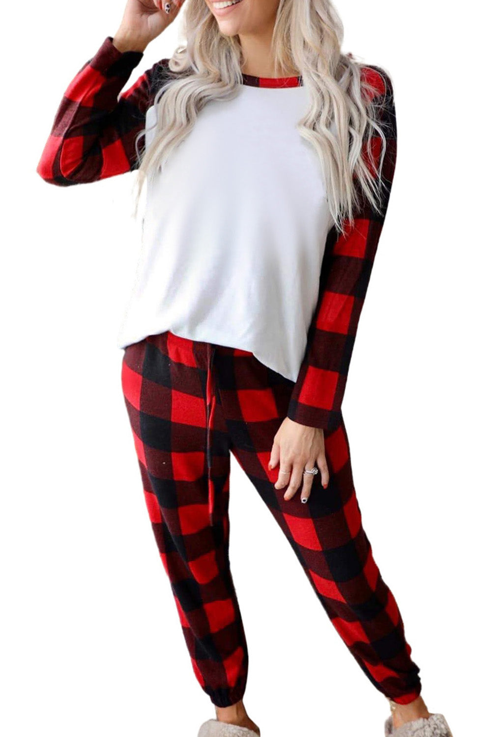 Fiery Red With Plaid Loungewear Set