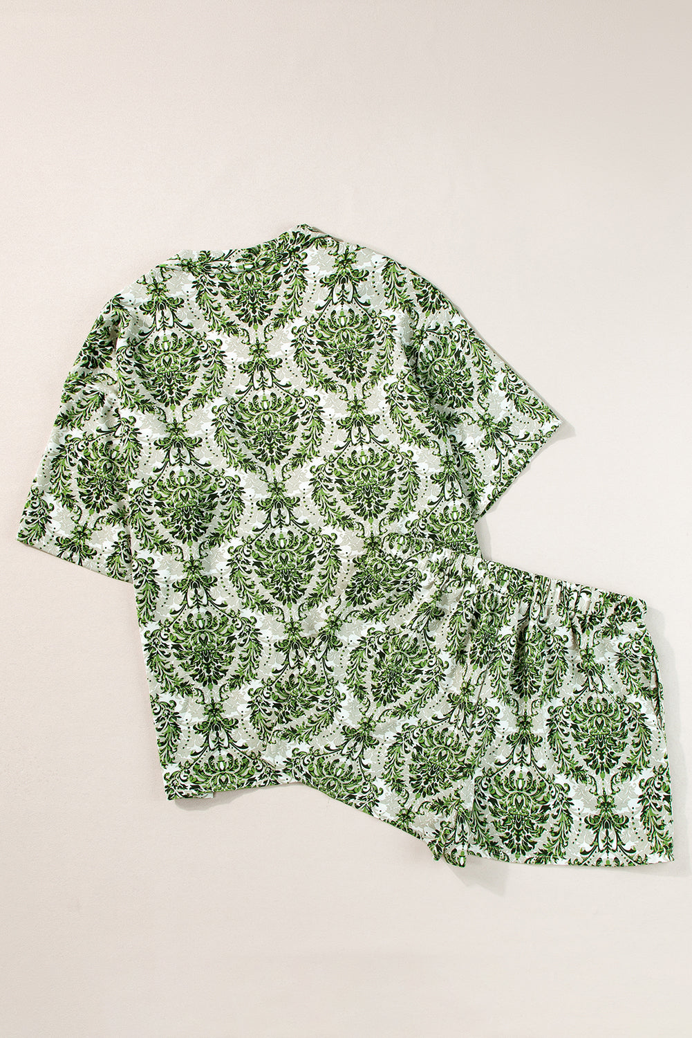 Green Vintage Floral Print Shorts Set