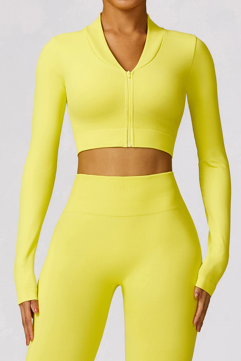 Yellow Long Sleeve Crop Top Flare Pant Workout Set