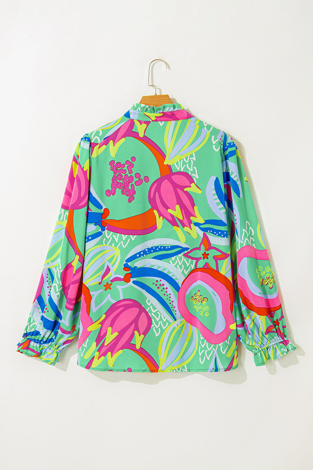 Green Abstract Printed Flounce Sleeve Plus Size Blouse