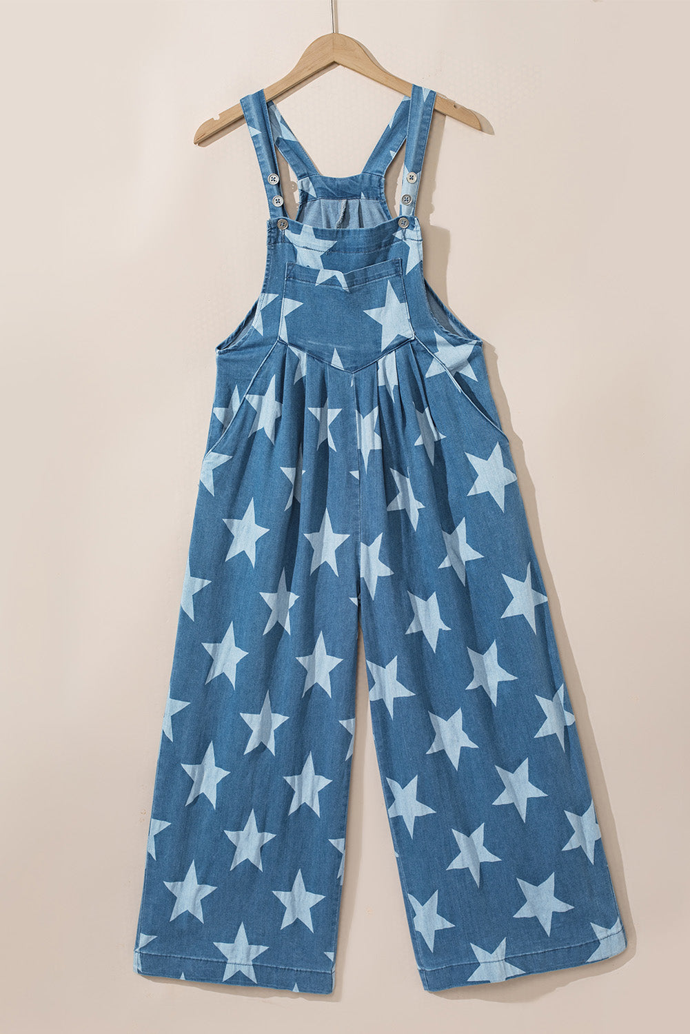 Star Print Wide Leg Denim Overall