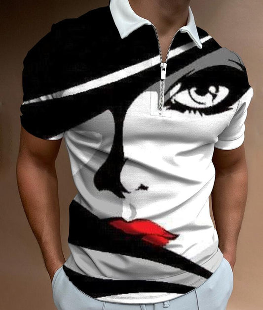 Men Face Art Short Sleeve Casual Polo Shirts