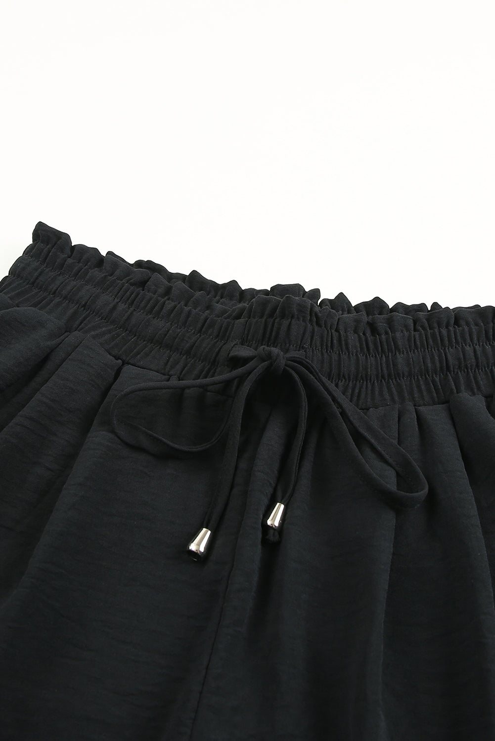 Black Solid  Smocked Waist Joggers