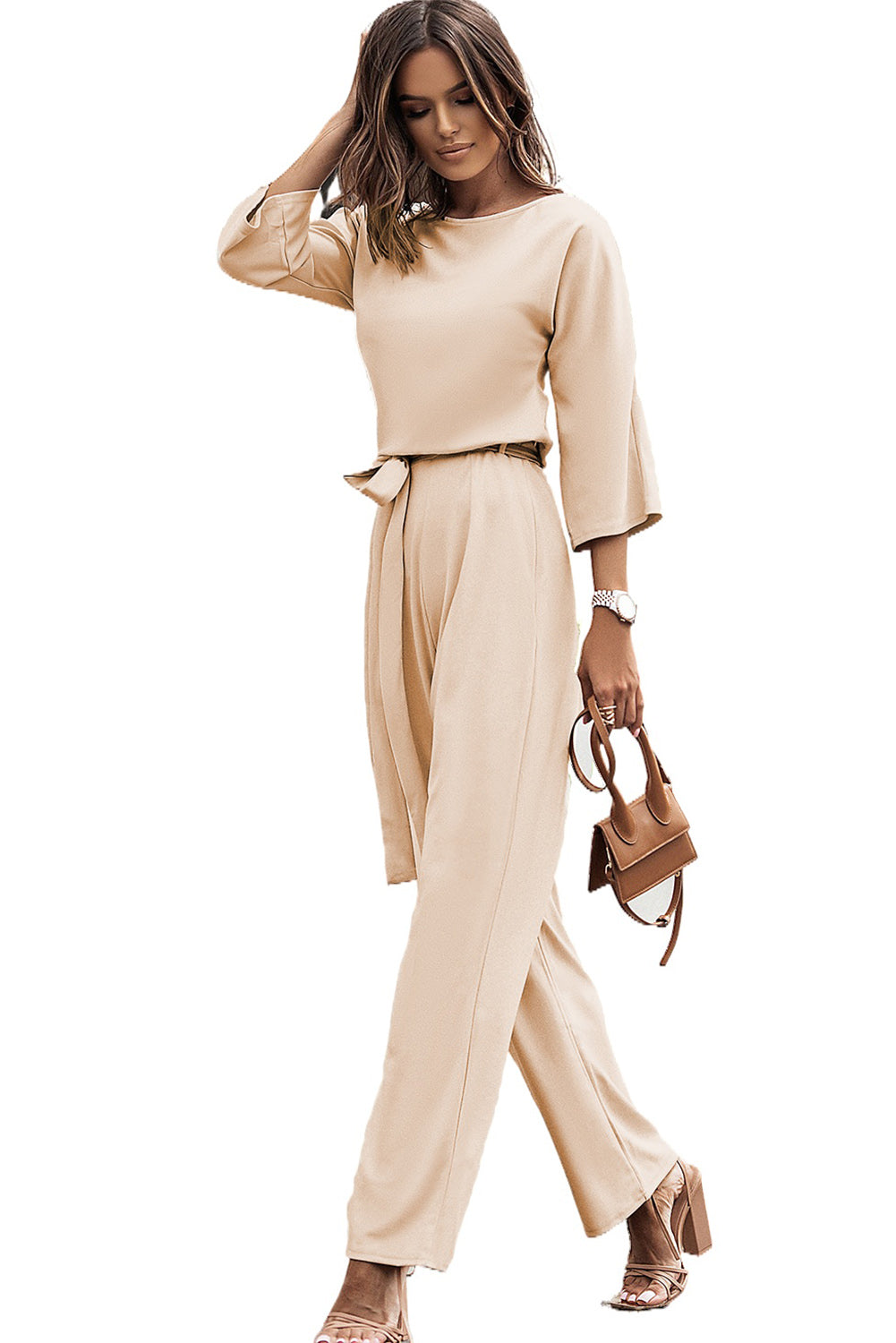 Sexy In Beige Wide Leg Jumpsuit