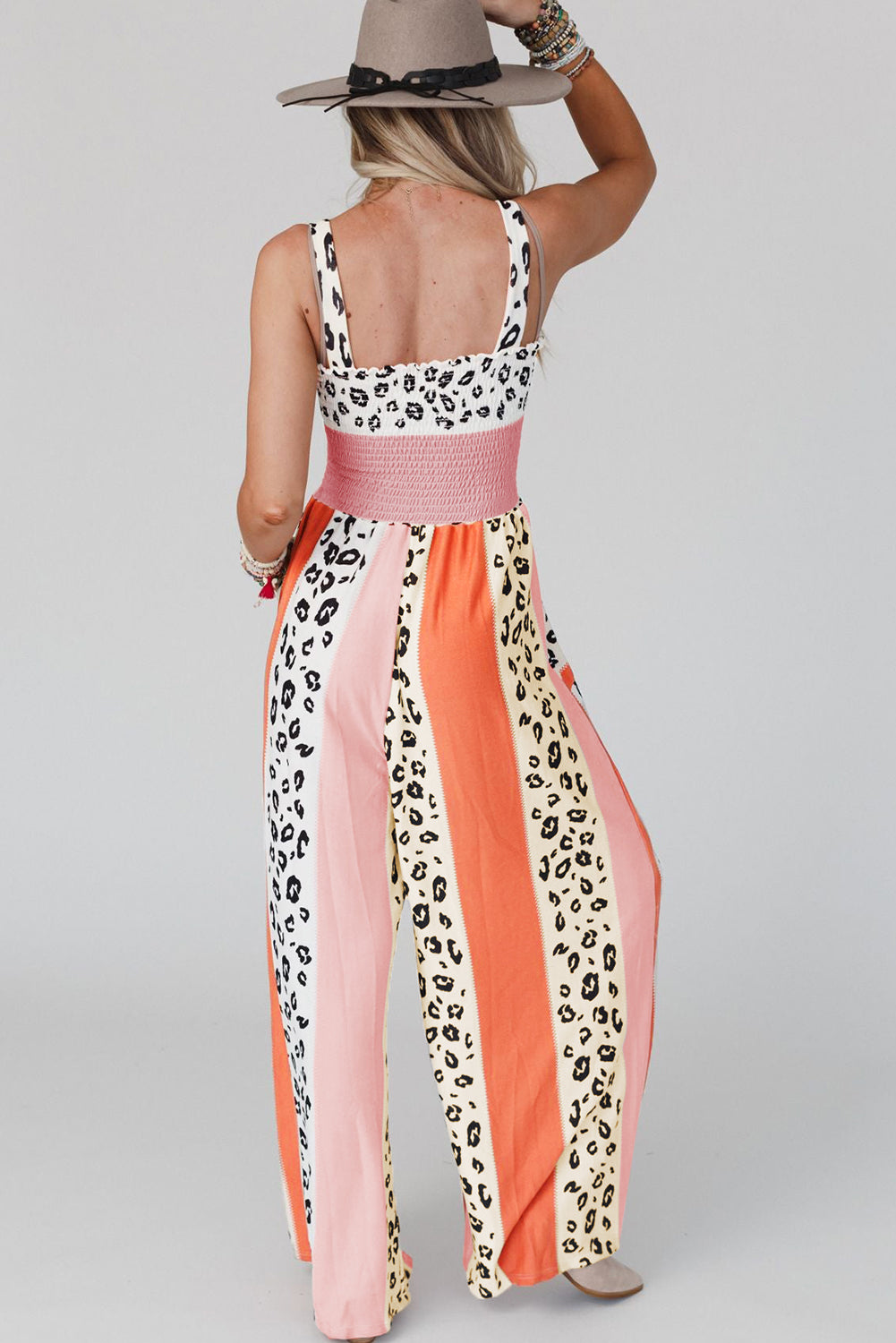 Pink Leopard Color Print Pocketed Jumpsuit