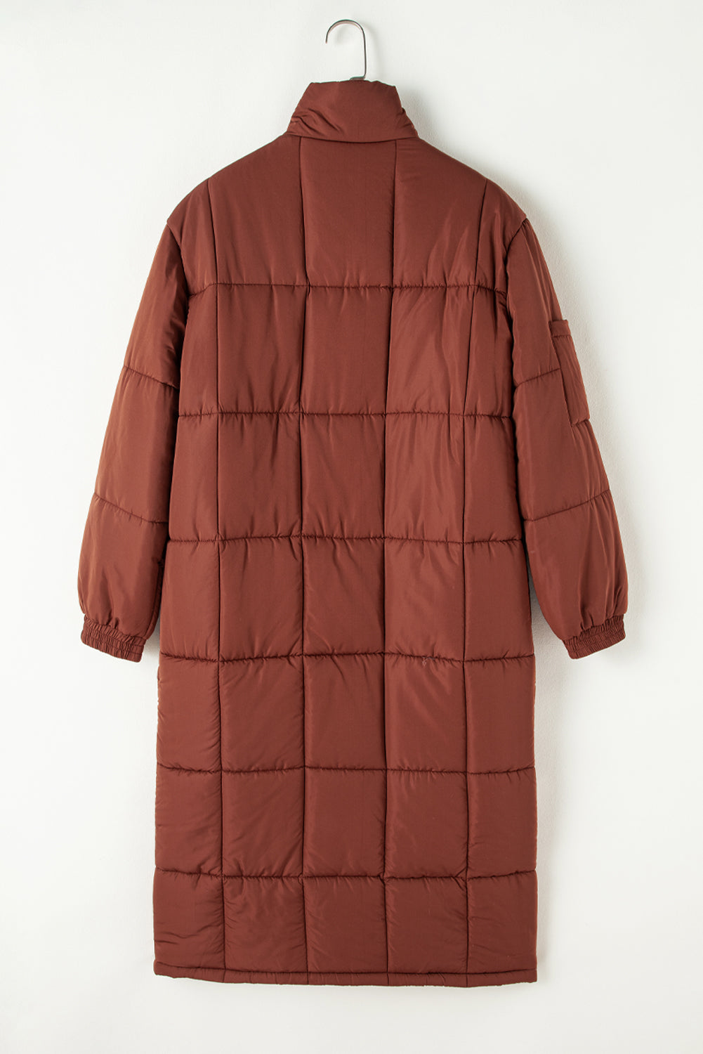 Coffee Quilted Zip Up Mid-length Coat