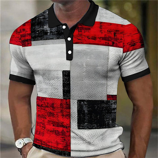 Men'S Polo Shirt 3d Splicing Plaid Colors (Up to 5x)