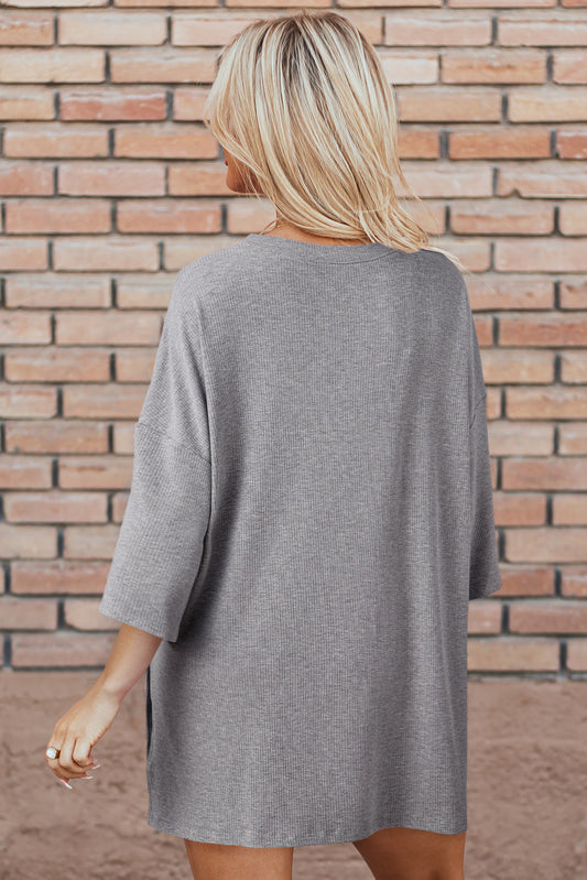 Light Grey Solid Color Loose Tunic Top and Slim Shorts Set