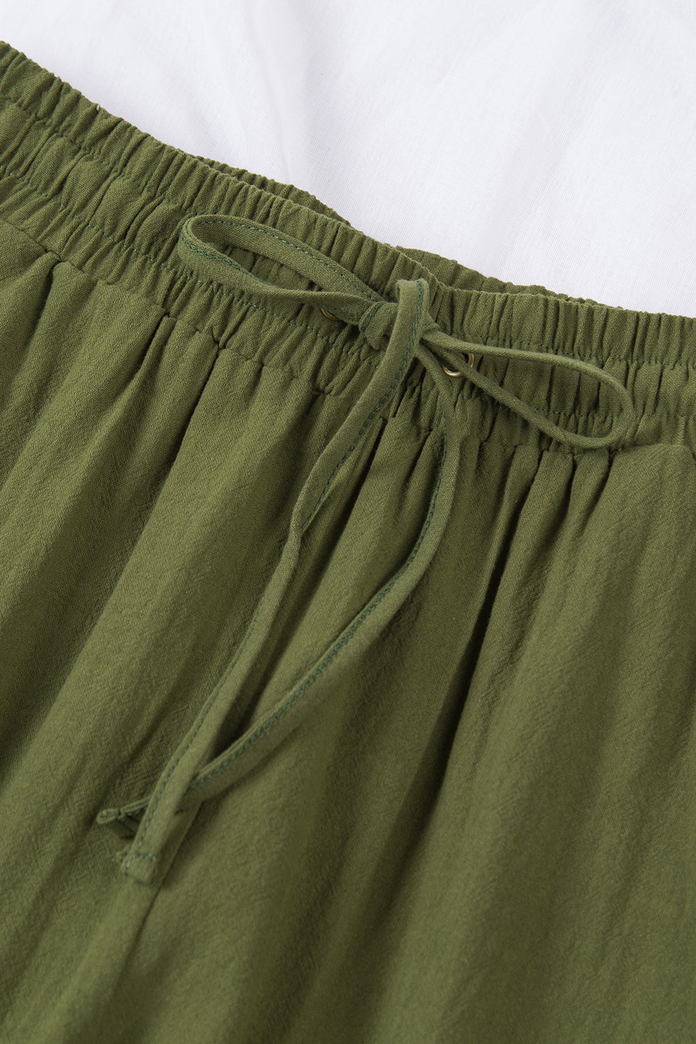 Green Drawstring Elastic Waist Straight Legs Pants