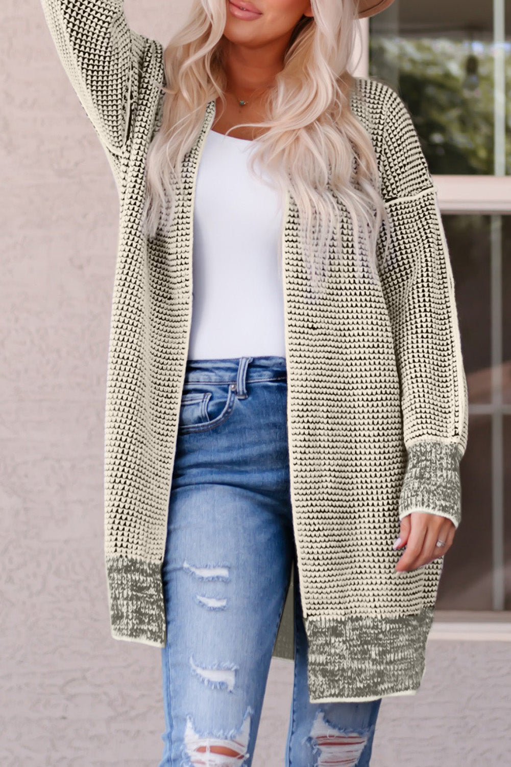 Small Print Knitted Open Front Cardigan