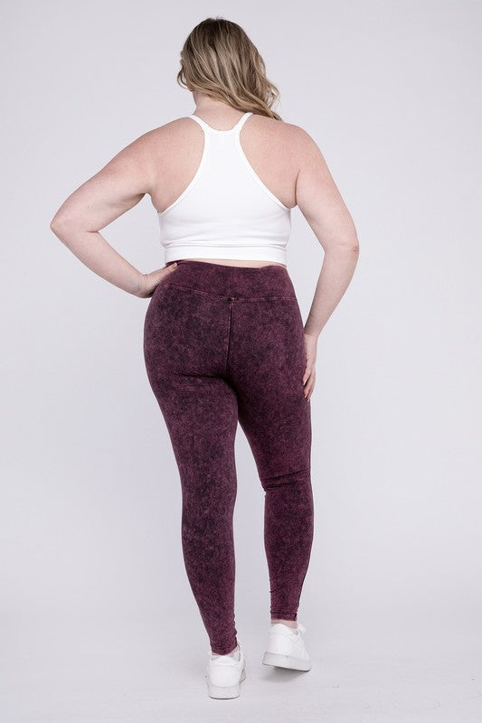 Plus Size Mineral Washed Wide Waistband Leggings