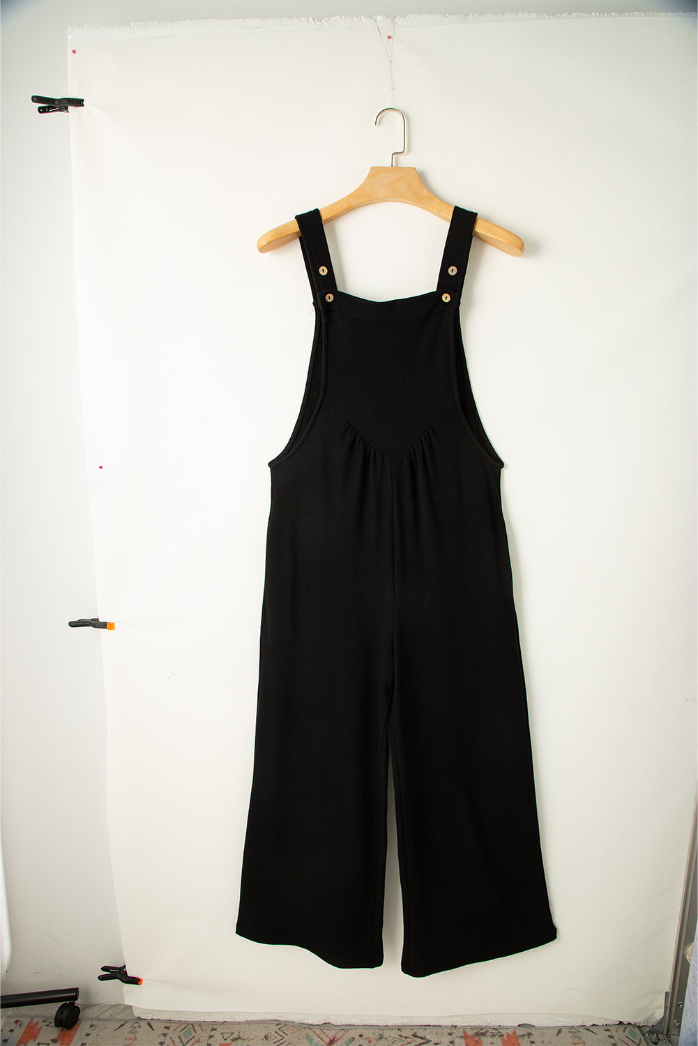 Black Textured Wide Leg Jumpsuit