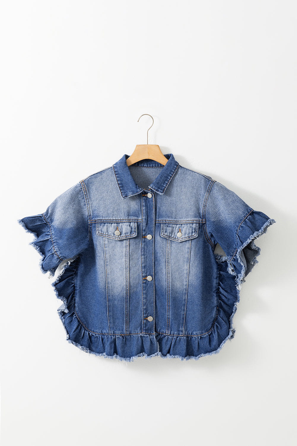 Ruffled Raw Hem Denim Jacket