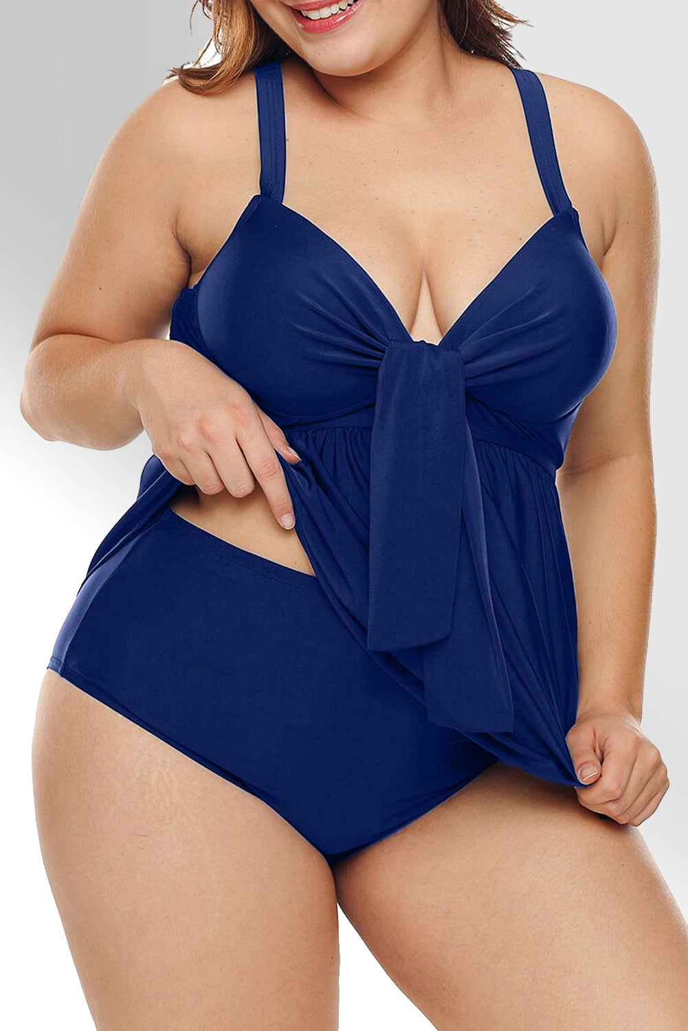 Plus Size Pleated Babydoll Top and High Waist Panty Swimsuit