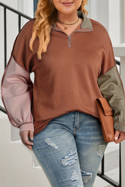 Gold Flame Plus Size Colorblock Zip Sweatshirt