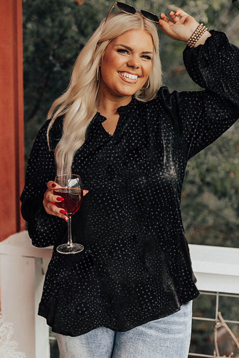 Black Plus Size Leopard Print V Neck Blouse