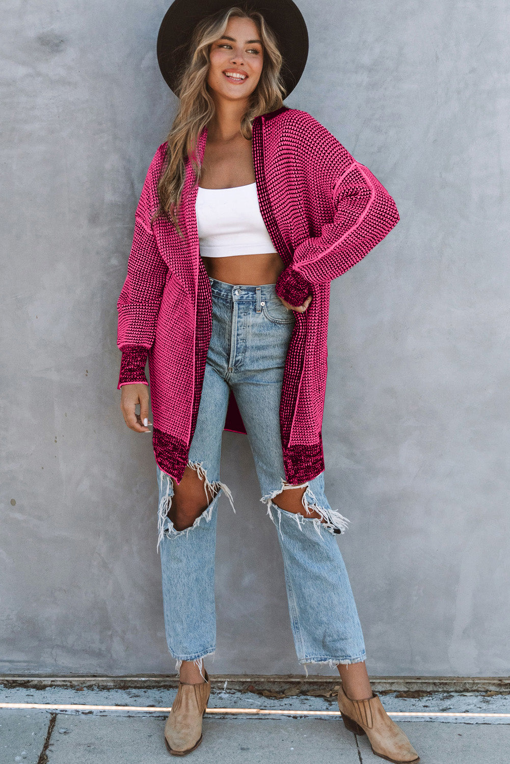 Small Print Knitted Open Front Cardigan