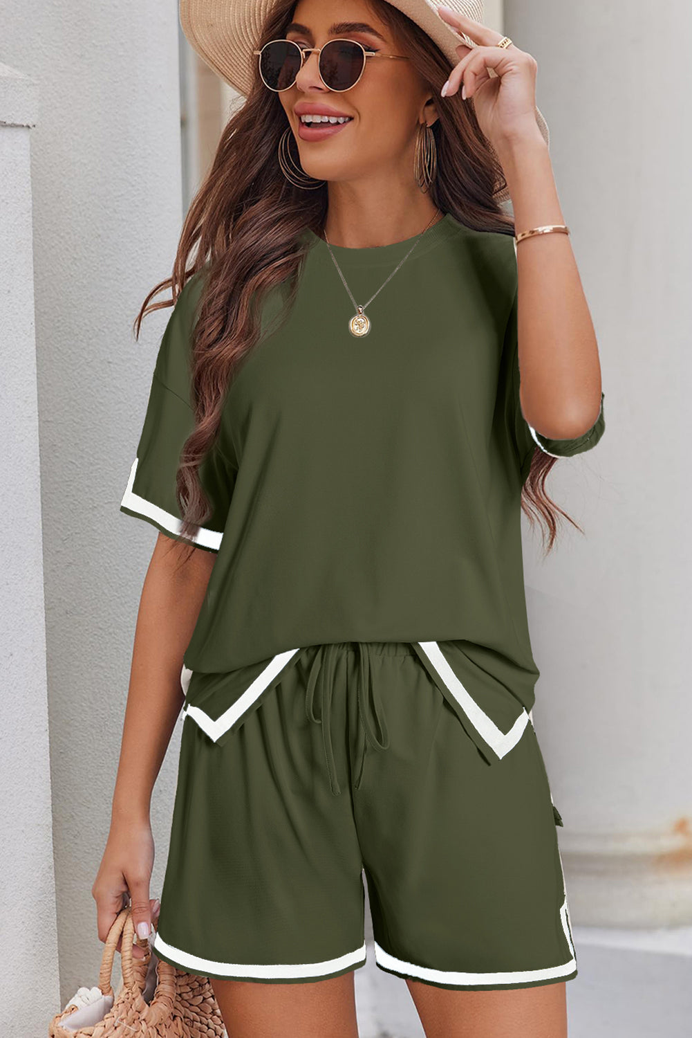 Vineyard Green Trim Tee and Shorts Set