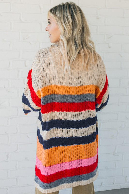 Striped Balloon Sleeve Baggy Cardigan