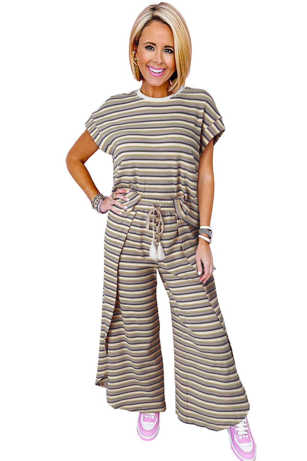 Striped Tassel Tee & Wide Leg Pants Set