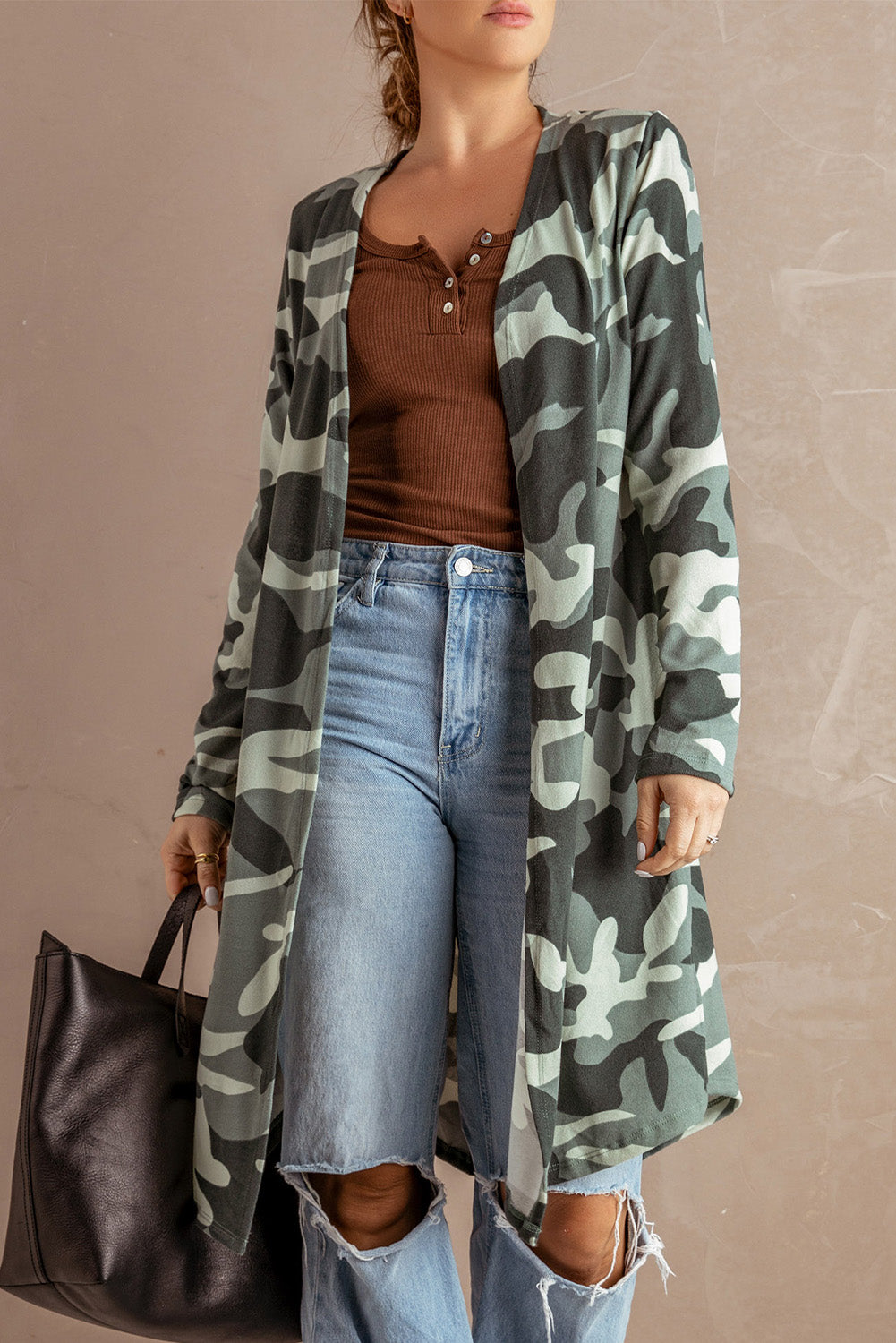 Camo Print Long Cardigan