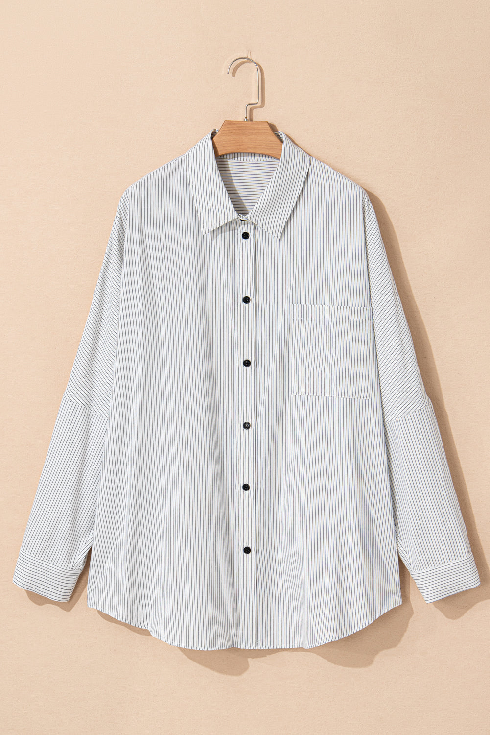 Plus Size White Striped Oversized Denim Shirt