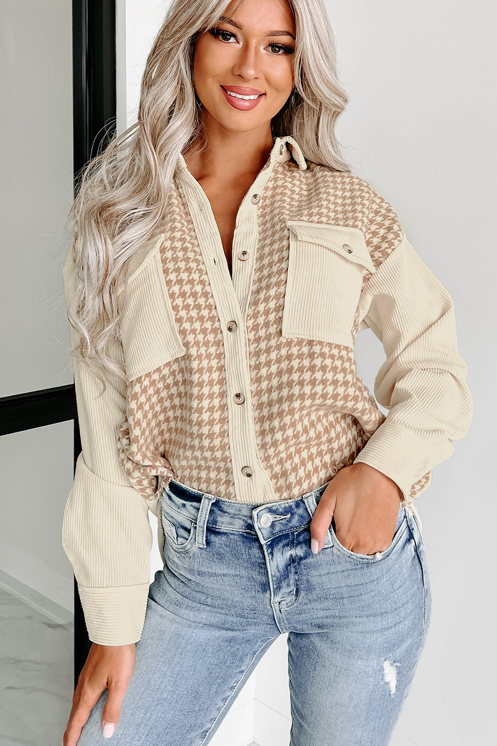 Chill Day Corduroy Patchwork Flap Pocket Jacket