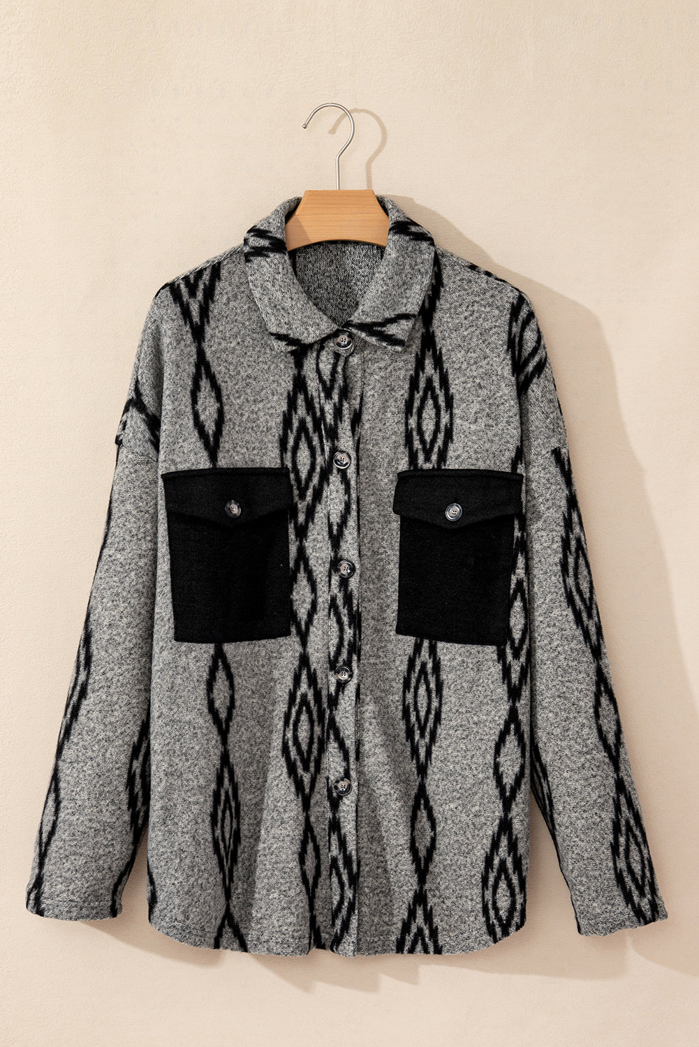 Gray-Black Chest Pockets Cardigan