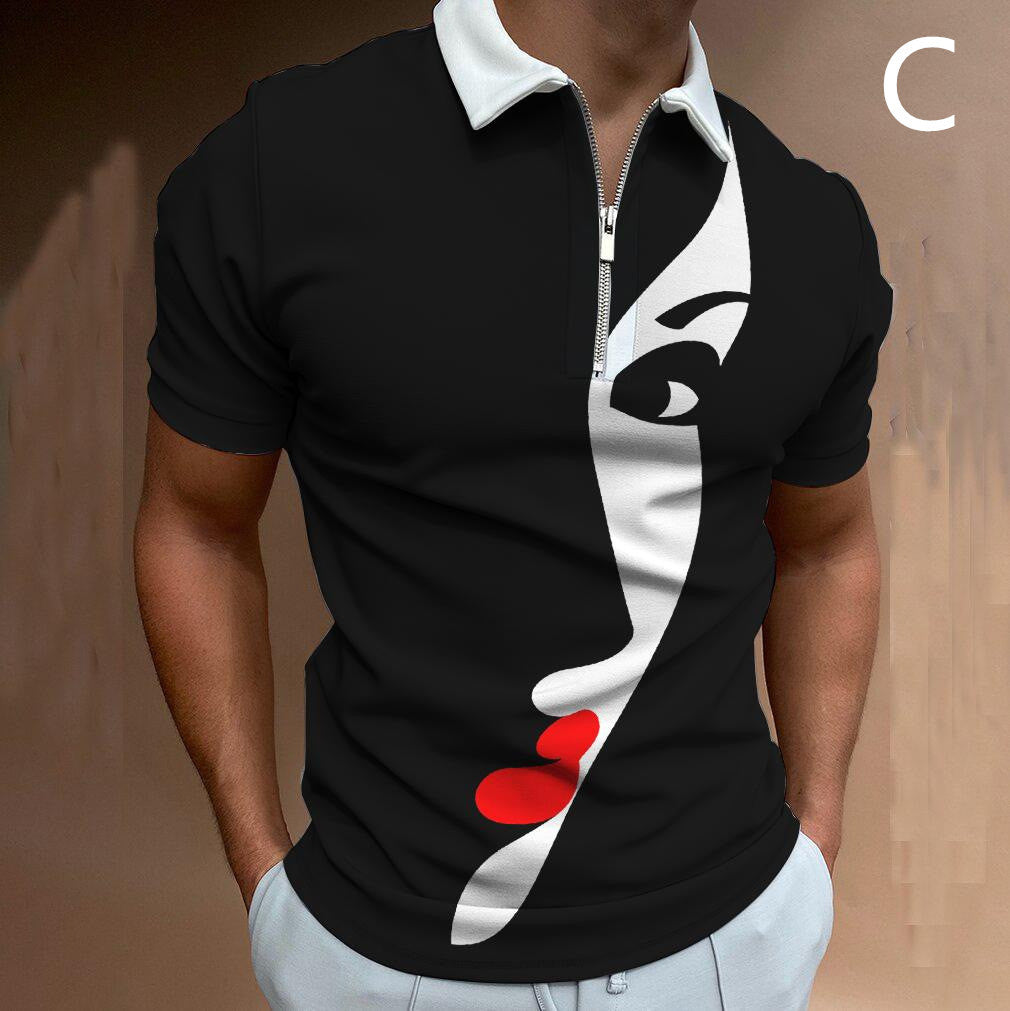 Men Face Art Short Sleeve Casual Polo Shirts