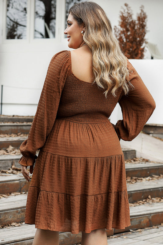 Chestnut Plus Size Smocked Tiered Mini Dress