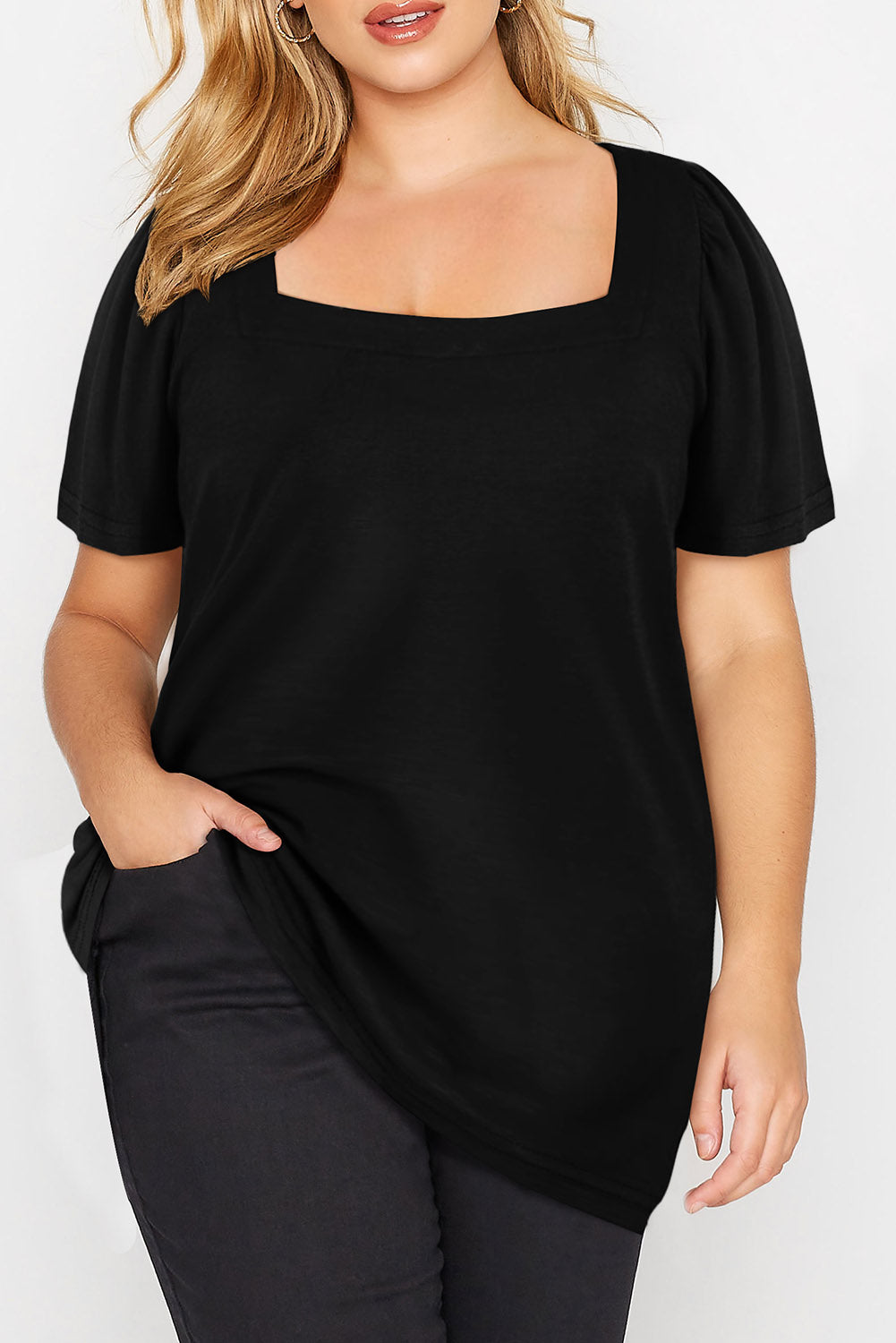 Plus Size  Ruched Shoulder Short Sleeve Top