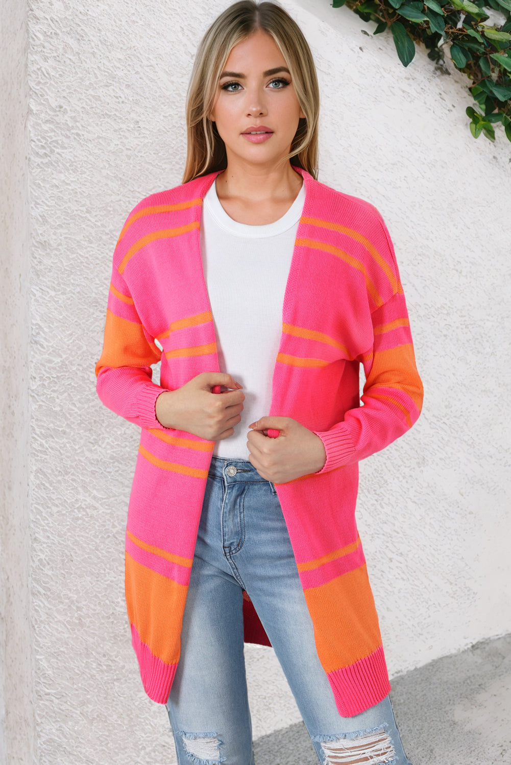 Multicolor Striped Long Sleeve Button Cardigan