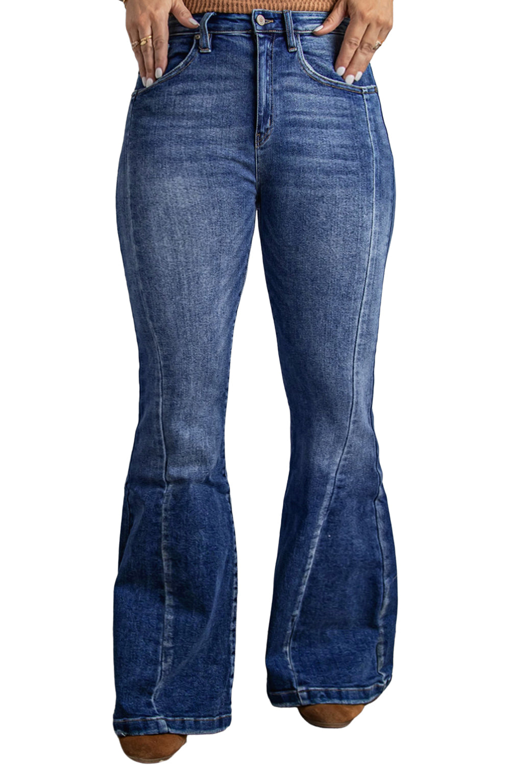 Plus Size Stitch Washed Flare Jeans