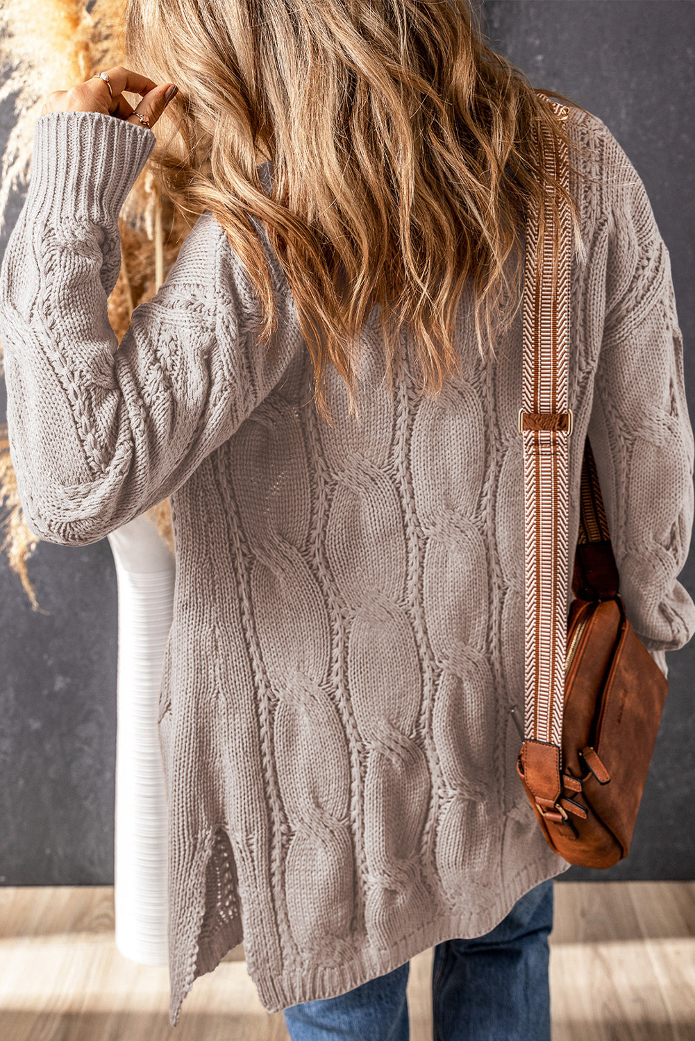 Ribbed Trim Cable Knit Cardigan