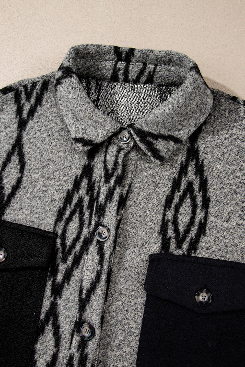 Gray-Black Chest Pockets Cardigan