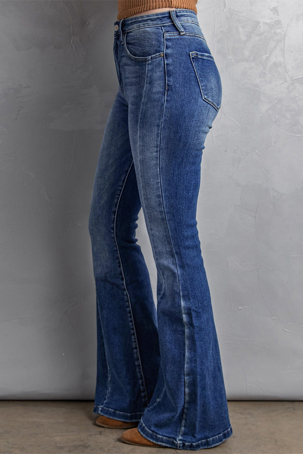 Plus Size Stitch Washed Flare Jeans