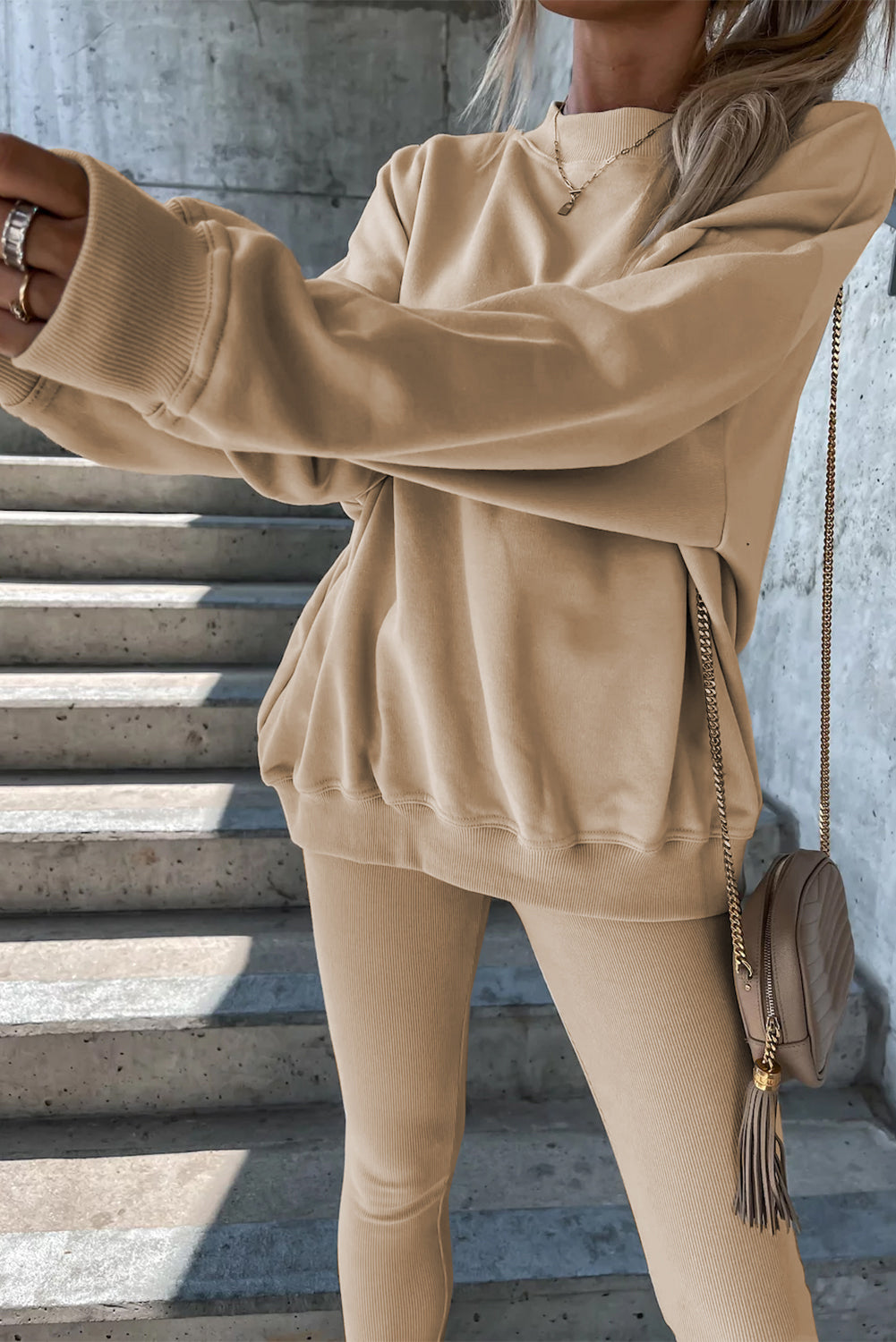 Beige Sweatshirt and Leggings Two Piece Set