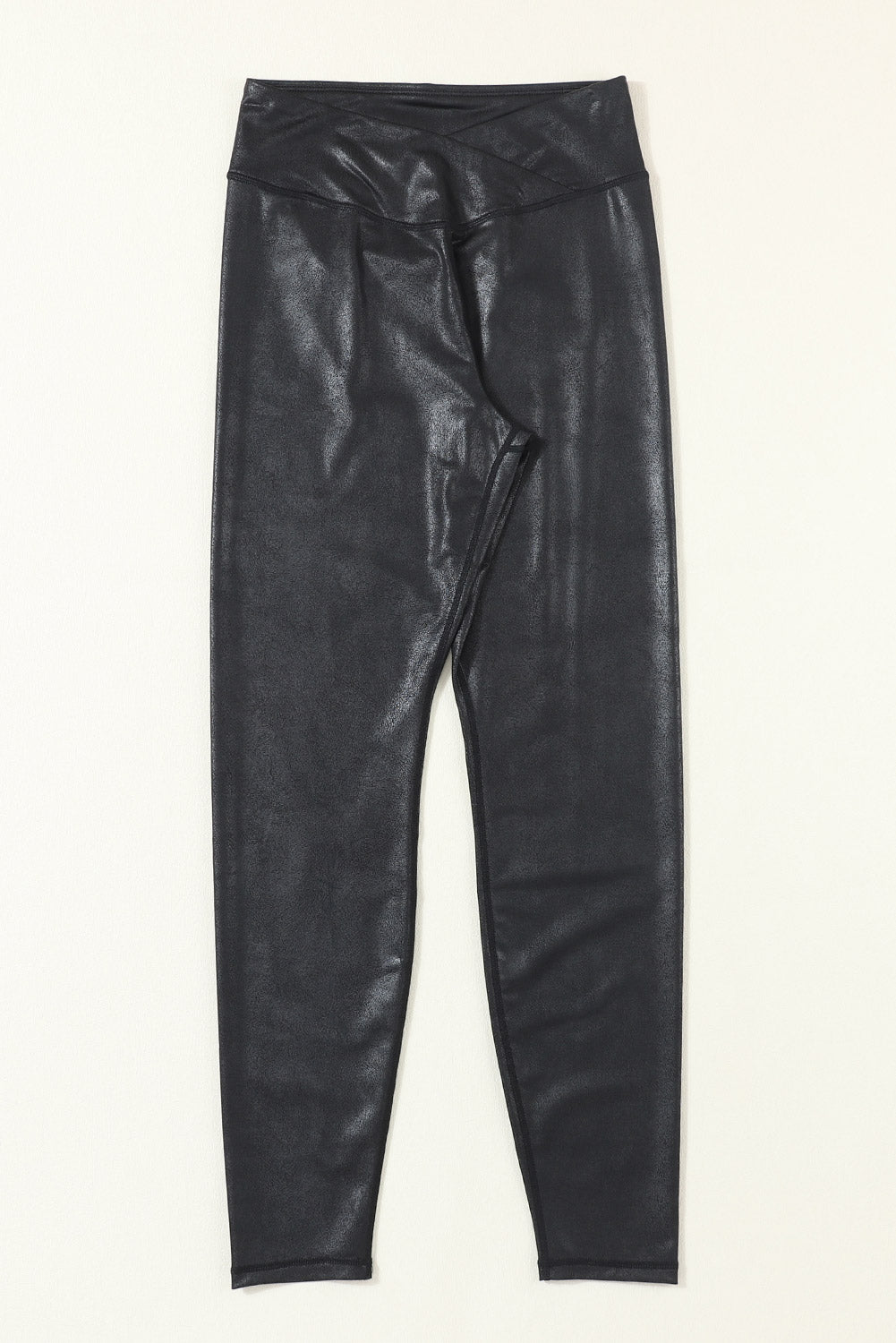 Navy Blue Crossed Waist Leather Leggings