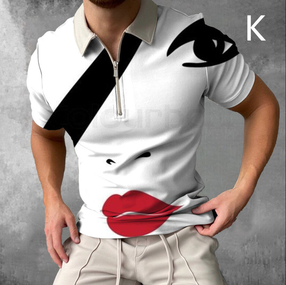 Men Face Art Short Sleeve Casual Polo Shirts