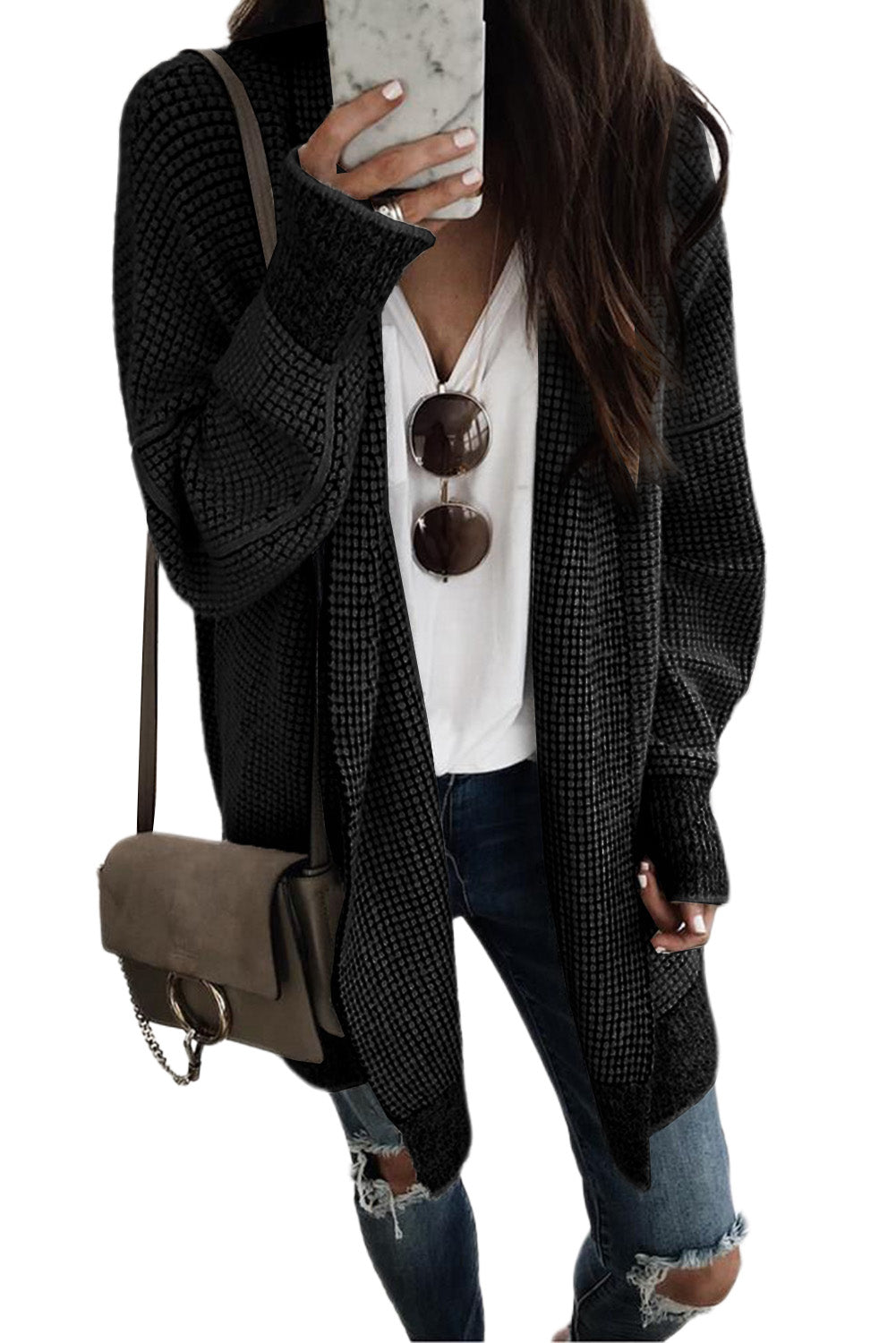 Small Print Knitted Open Front Cardigan