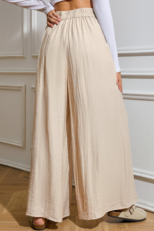 Casual Lace-up Waist Pleated Wide Leg Pants