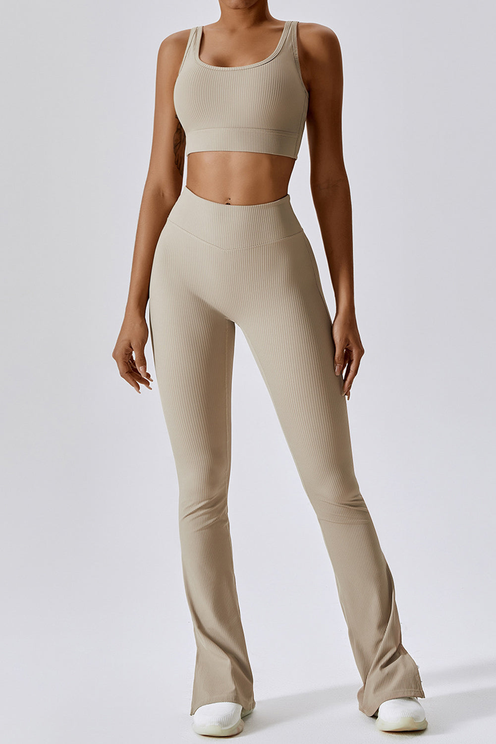 Ribbed Cropped Tank Top and Split Leggings Set