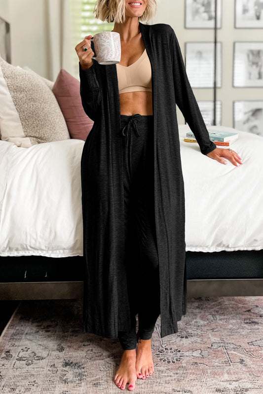 Black Long Cardigan and Skinny Pants Loungewear Set