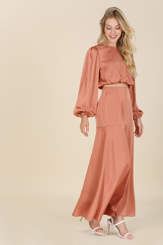 Satin two-piece maxi dress set