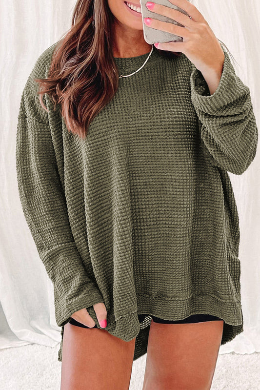 Moss Green Plus Size Knit Long Sleeve Top