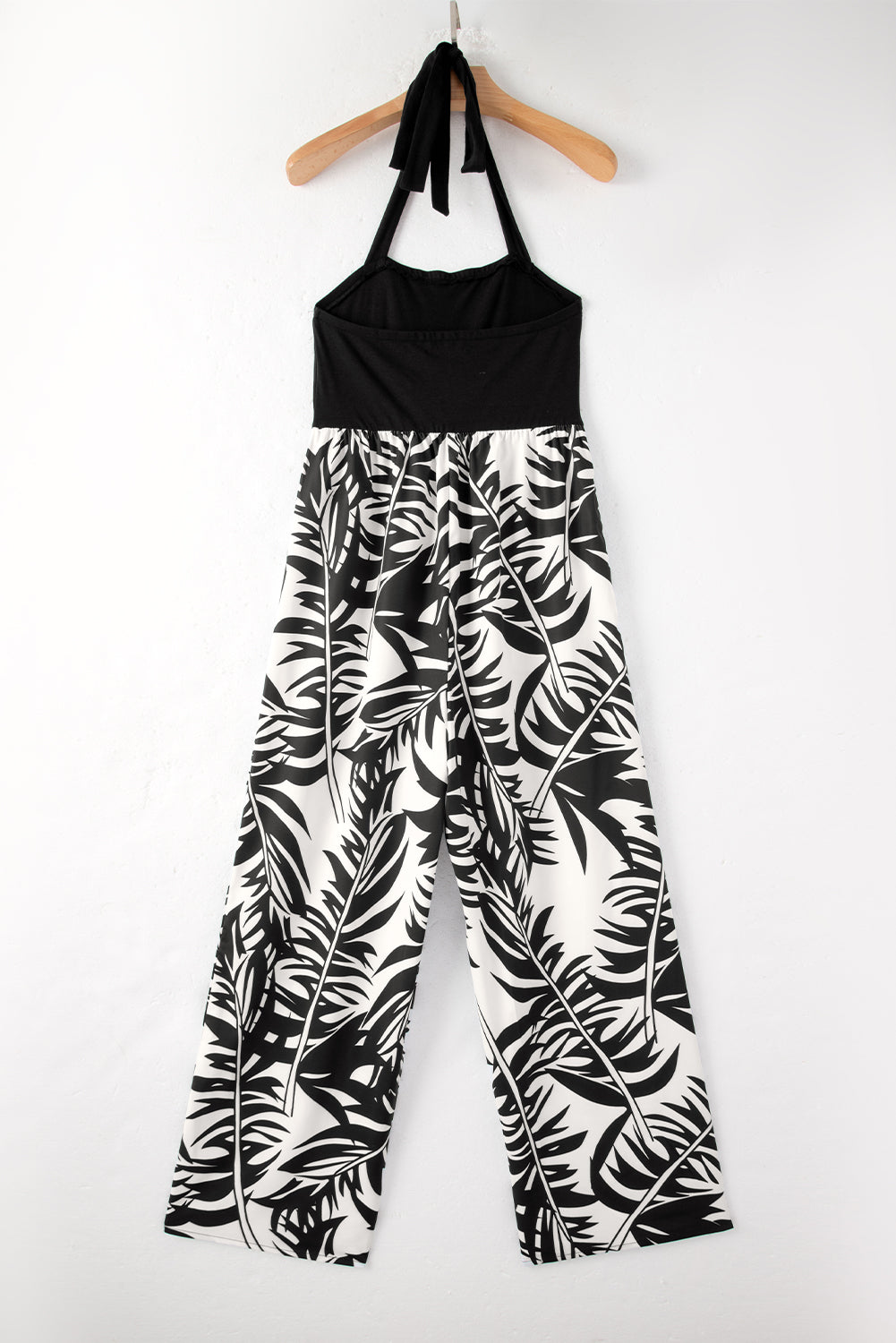 Black Halter Tropical Print Wide Leg Jumpsuit