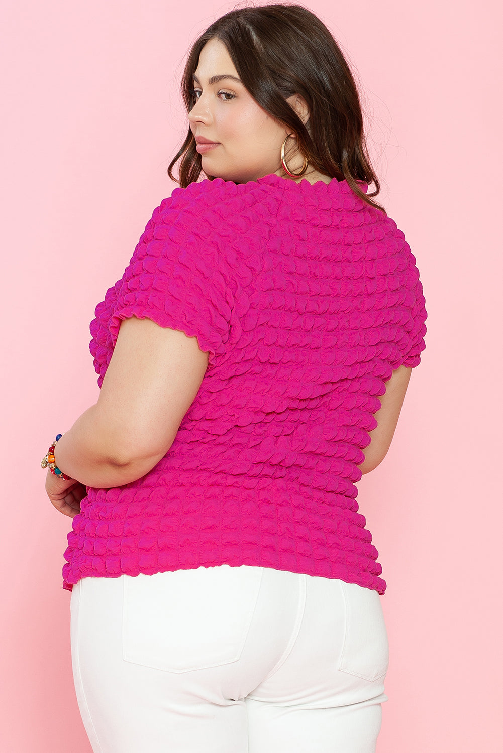 Strawberry Pink Bubble texture Plus Size Top